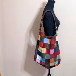 Lucky Brand Hobo Color Patchwork Multicolor Suede Leather Shoulder Bag